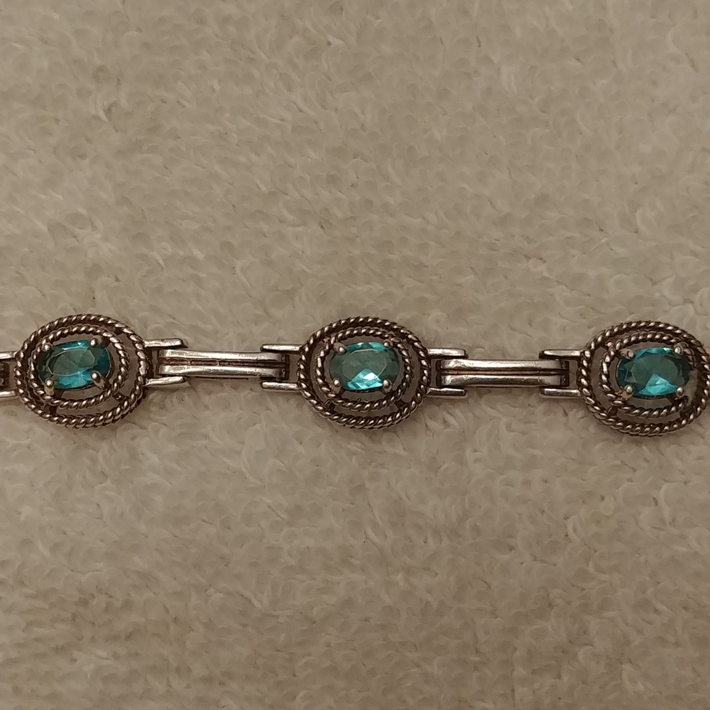 .925 SS & Blue Topaz 7" Bracelet